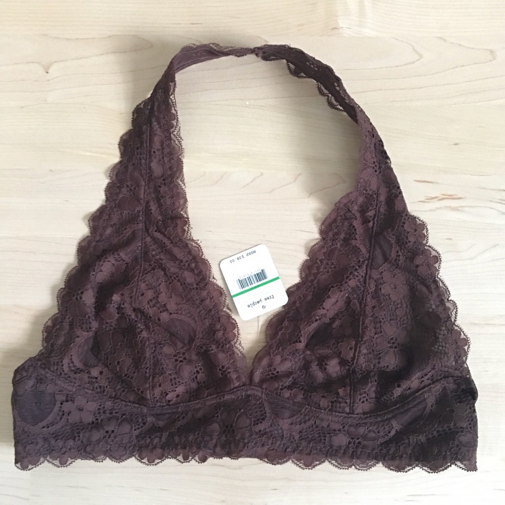Free People Lace Galoon Bralette L Brown NWT